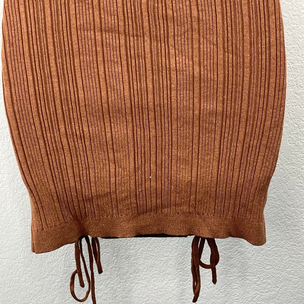 NBD Carden Laced Knit Mini Skirt Camel Brown Ribbed Side Tie Revolve M NWT - Picture 8 of 13